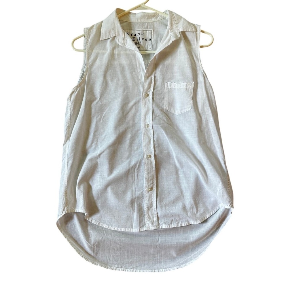 Frank & Eileen White Cotton Fiona Sleeveless Button Up Shirt Women's XS - Picture 2 of 5